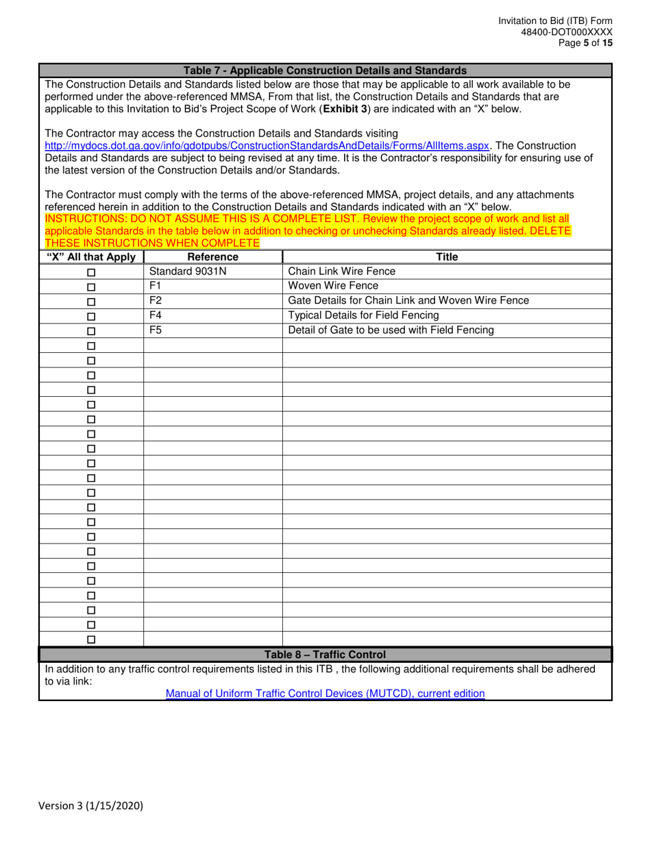 Invitation to Bid (Itb) Bid Form - Installation, Repair and Maintenance of Fencing - District - Georgia (United States), Page 5