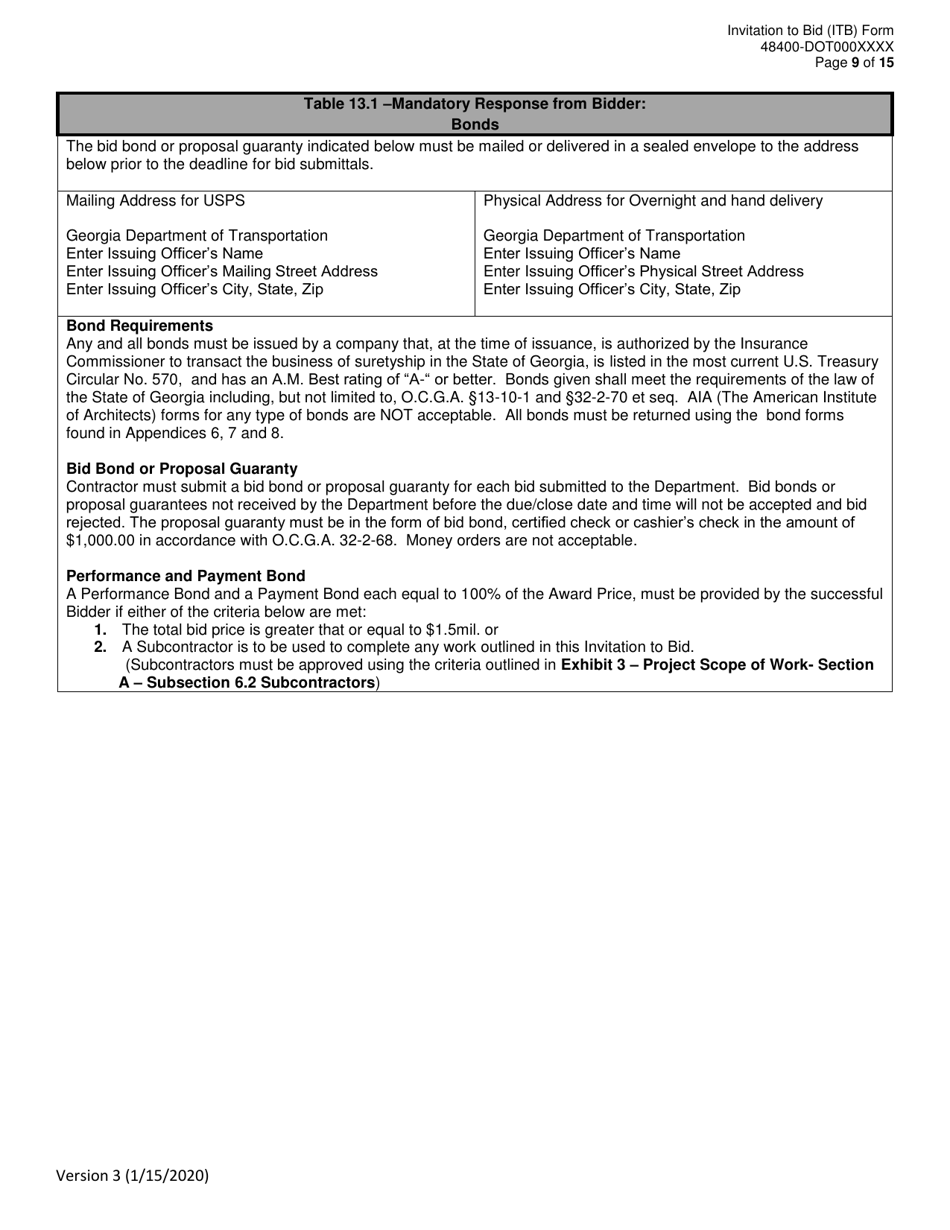 Invitation to Bid (Itb) Bid Form - Installation, Repair and Maintenance of Fencing - District - Georgia (United States), Page 9