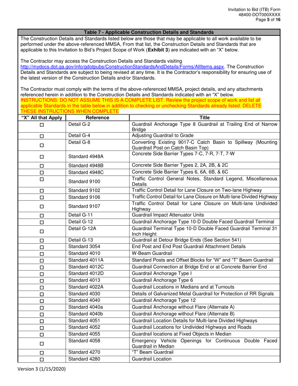 Invitation to Bid (Itb) Bid Form - Guardrail / Impact Attenuator Barrier Replacement Services - District - Georgia (United States), Page 5
