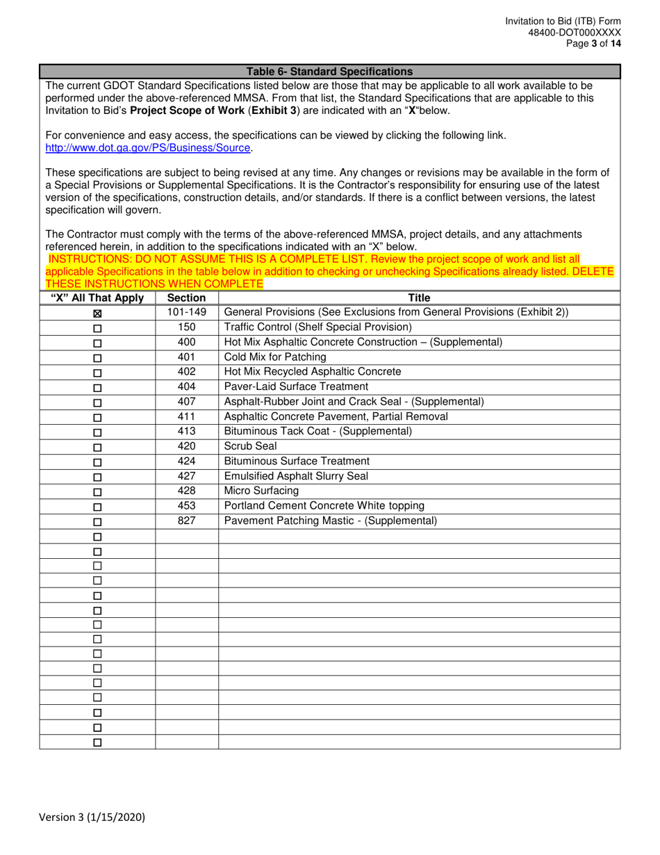 Invitation to Bid (Itb) Bid Form - Pavement Preservation and Maintenance Services - District - Georgia (United States), Page 3