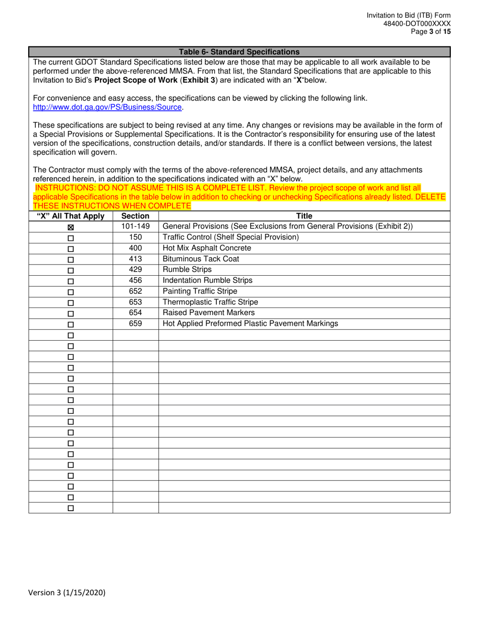 Invitation to Bid (Itb) Bid Form - Rumble Strip Maintenance - District - Georgia (United States), Page 3