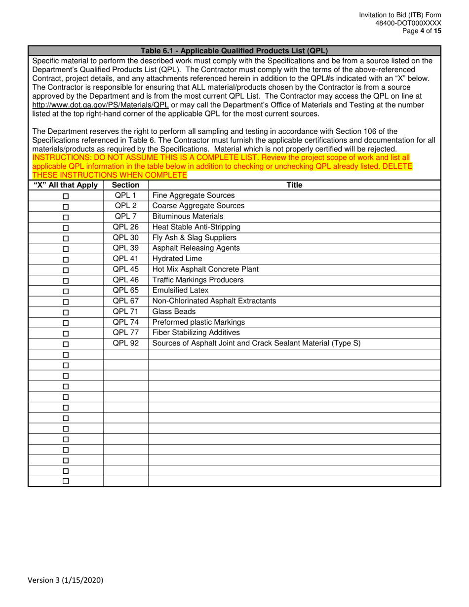 Invitation to Bid (Itb) Bid Form - Rumble Strip Maintenance - District - Georgia (United States), Page 4