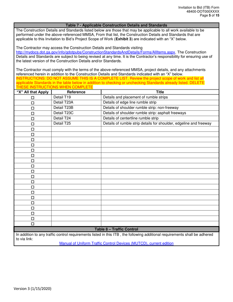 Invitation to Bid (Itb) Bid Form - Rumble Strip Maintenance - District - Georgia (United States), Page 5