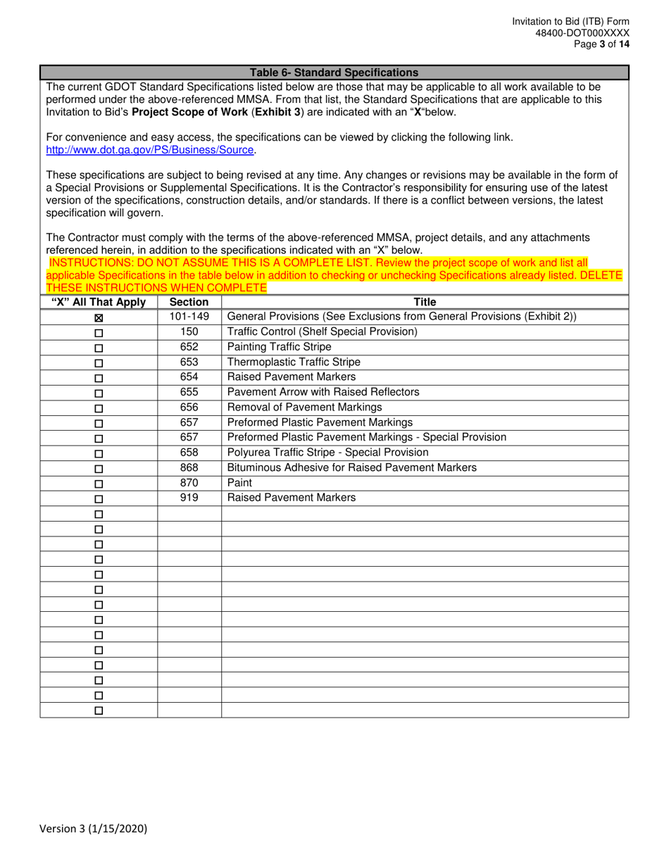 Invitation to Bid (Itb) Bid Form - Short Line Highway Pavement Marking Services - Distric - Georgia (United States), Page 3