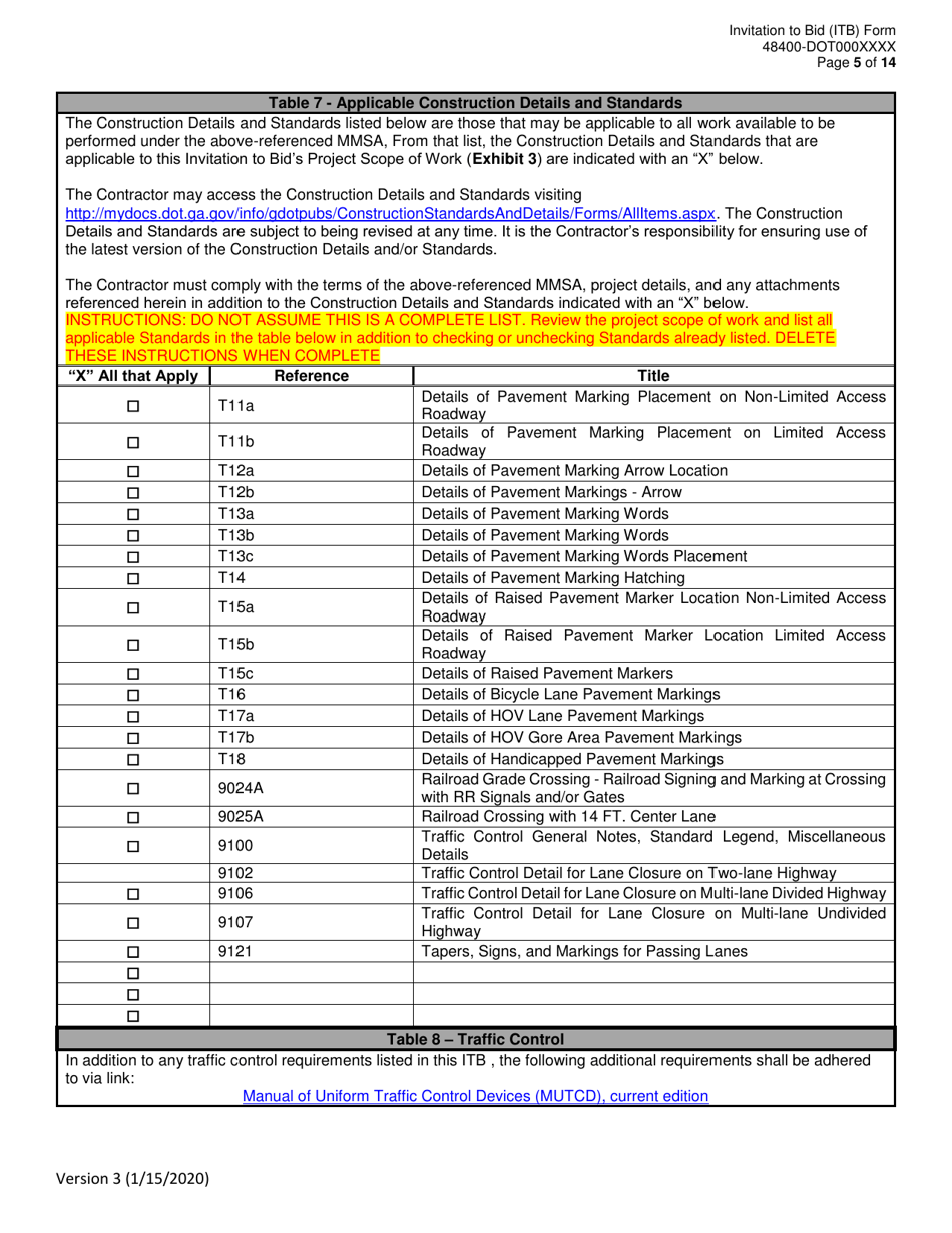 Invitation to Bid (Itb) Bid Form - Short Line Highway Pavement Marking Services - Distric - Georgia (United States), Page 5