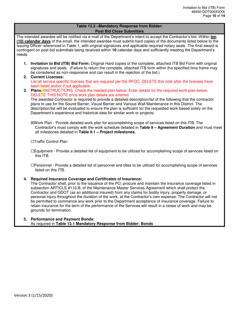 Invitation to Bid (Itb) Bid Form - Sound Barrier, Visual Barrier and Various Wall Maintenance - District - Georgia (United States), Page 10