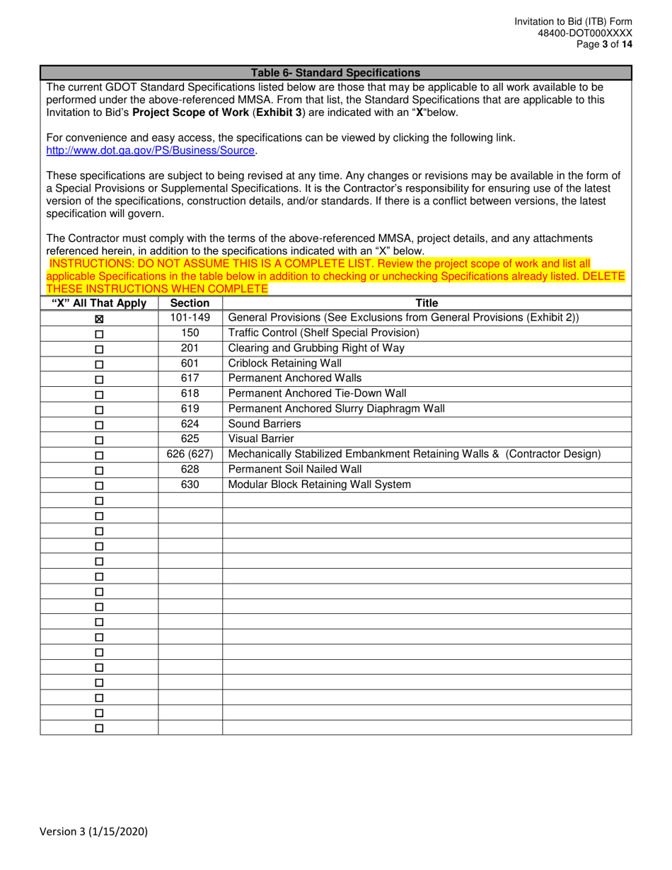 Invitation to Bid (Itb) Bid Form - Sound Barrier, Visual Barrier and Various Wall Maintenance - District - Georgia (United States), Page 3