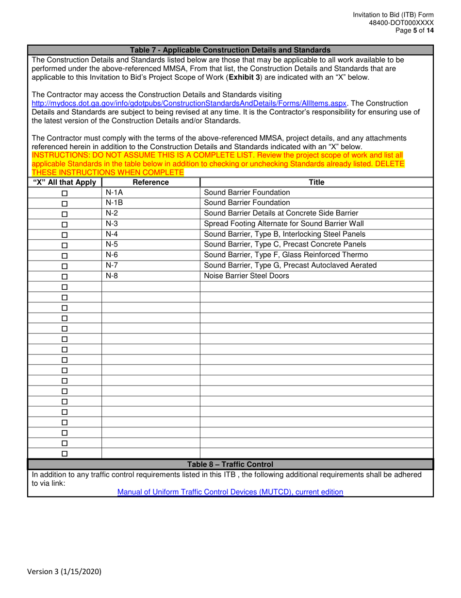 Invitation to Bid (Itb) Bid Form - Sound Barrier, Visual Barrier and Various Wall Maintenance - District - Georgia (United States), Page 5