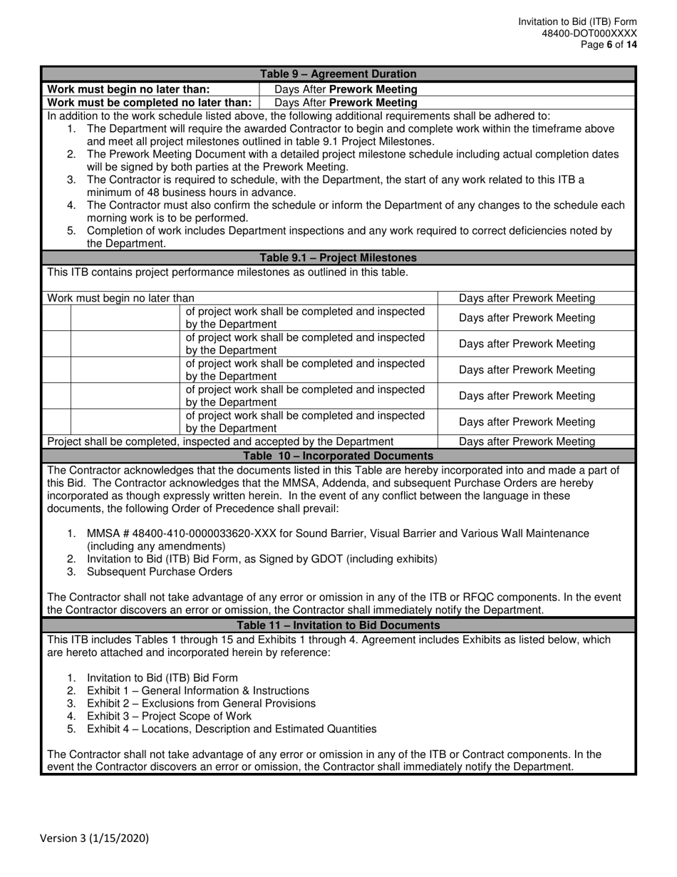 Invitation to Bid (Itb) Bid Form - Sound Barrier, Visual Barrier and Various Wall Maintenance - District - Georgia (United States), Page 6