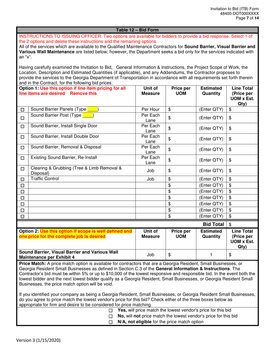 Georgia (United States) Invitation to Bid (Itb) Bid Form - Sound ...