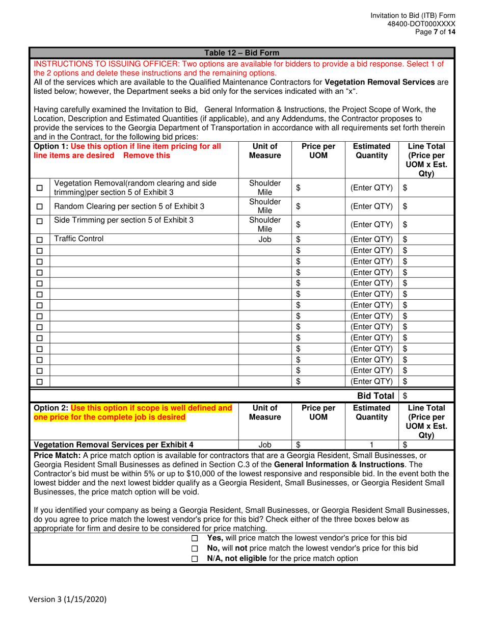 Invitation to Bid (Itb) Bid Form - Vegetation Removal Services - District - Georgia (United States), Page 7