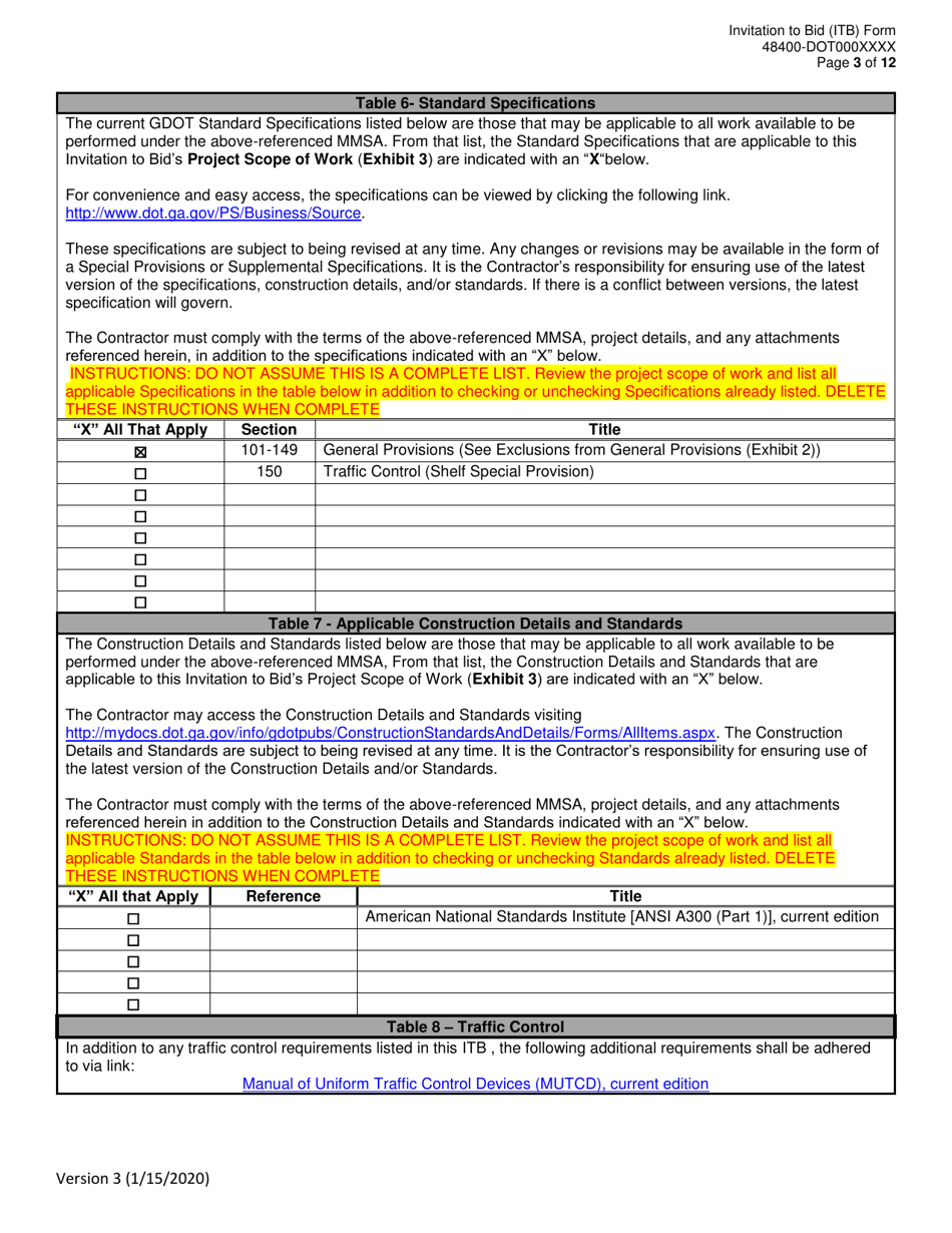 Invitation to Bid (Itb) Bid Form - Tree Cutting, Pruning and Removal Maintenance Services - District - Georgia (United States), Page 3