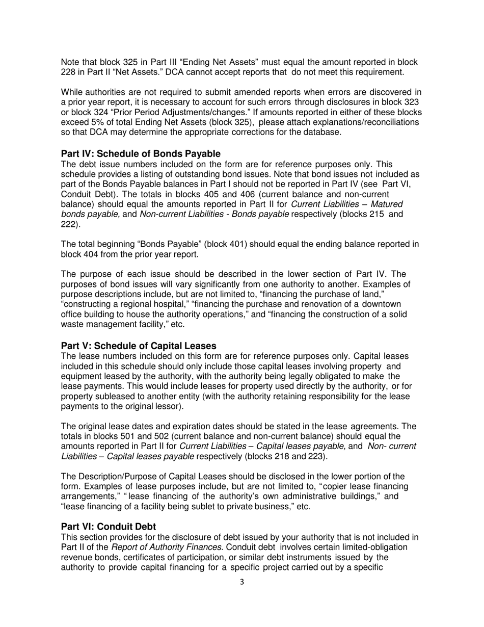 Instructions for Report of Authority Finances - Georgia (United States), Page 3