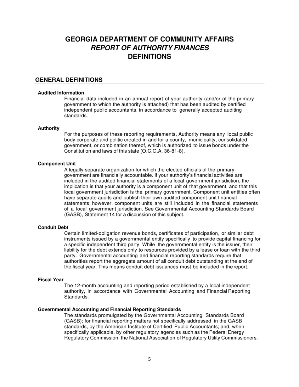 Instructions for Report of Authority Finances - Georgia (United States), Page 5