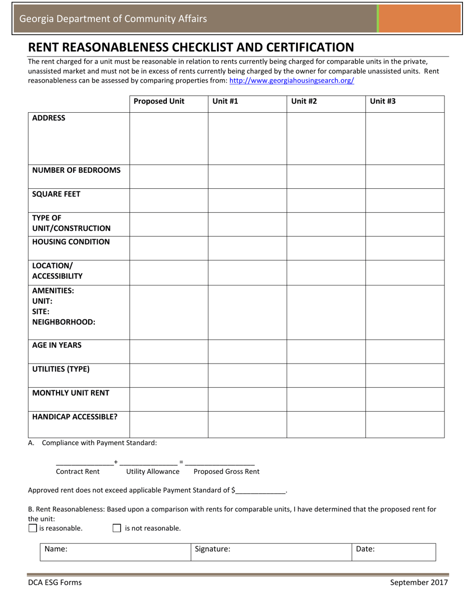 Rent Reasonableness Checklist and Certification - Georgia (United States), Page 1