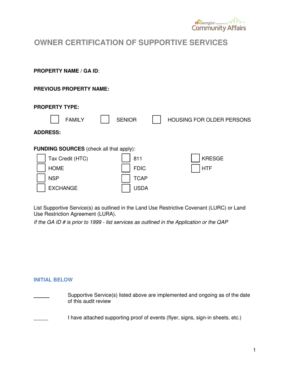 Owner Certification of Supportive Services - Georgia (United States), Page 1