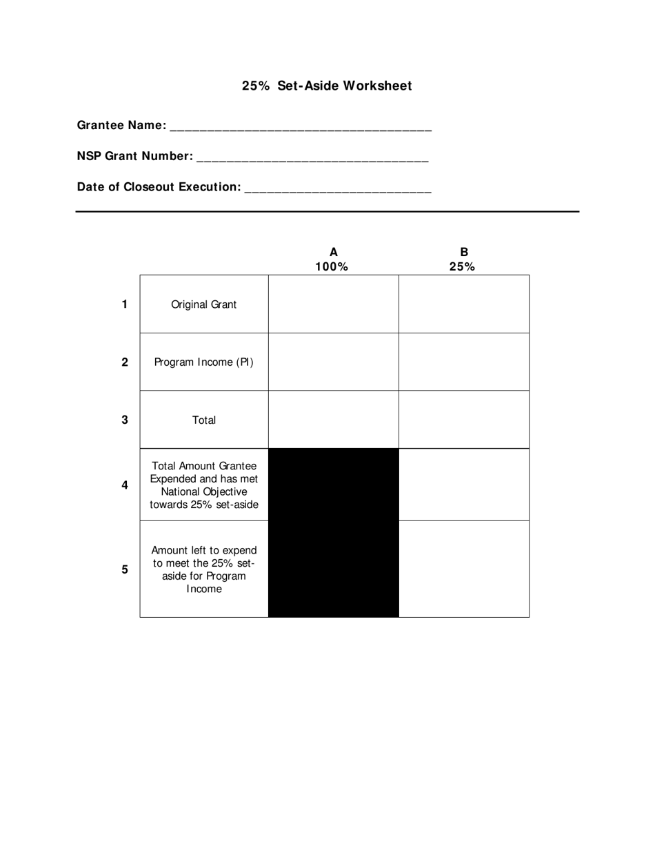 25% Set-Aside Worksheet - Georgia (United States), Page 1