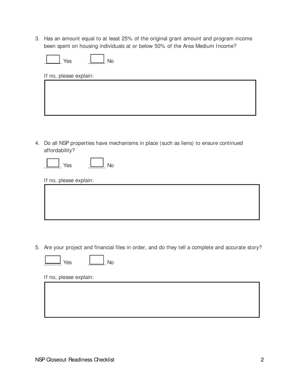 Nsp Closeout Readiness Checklist - Georgia (United States), Page 2