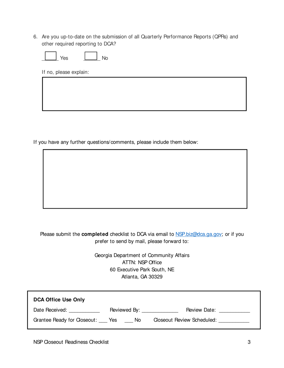 Nsp Closeout Readiness Checklist - Georgia (United States), Page 3