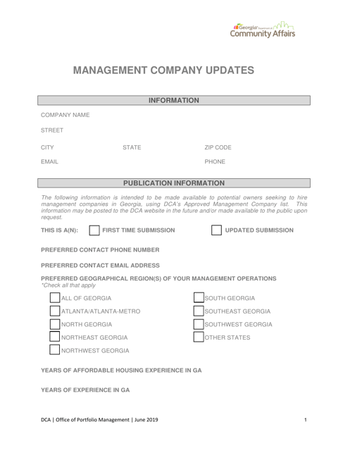 Management Company Updates - Georgia (United States)