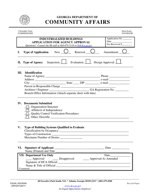 Application for Agency Approval - Industrialized Buildings Program - Georgia (United States)