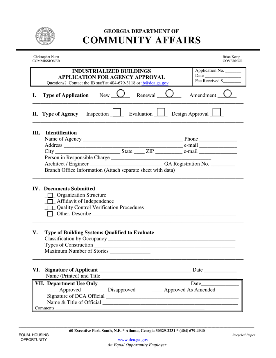 Application for Agency Approval - Industrialized Buildings Program - Georgia (United States), Page 1