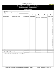 DCA Form 8 &quot;Budget Analysis - Cdbg Innovative Grant Program&quot; - Georgia (United States)