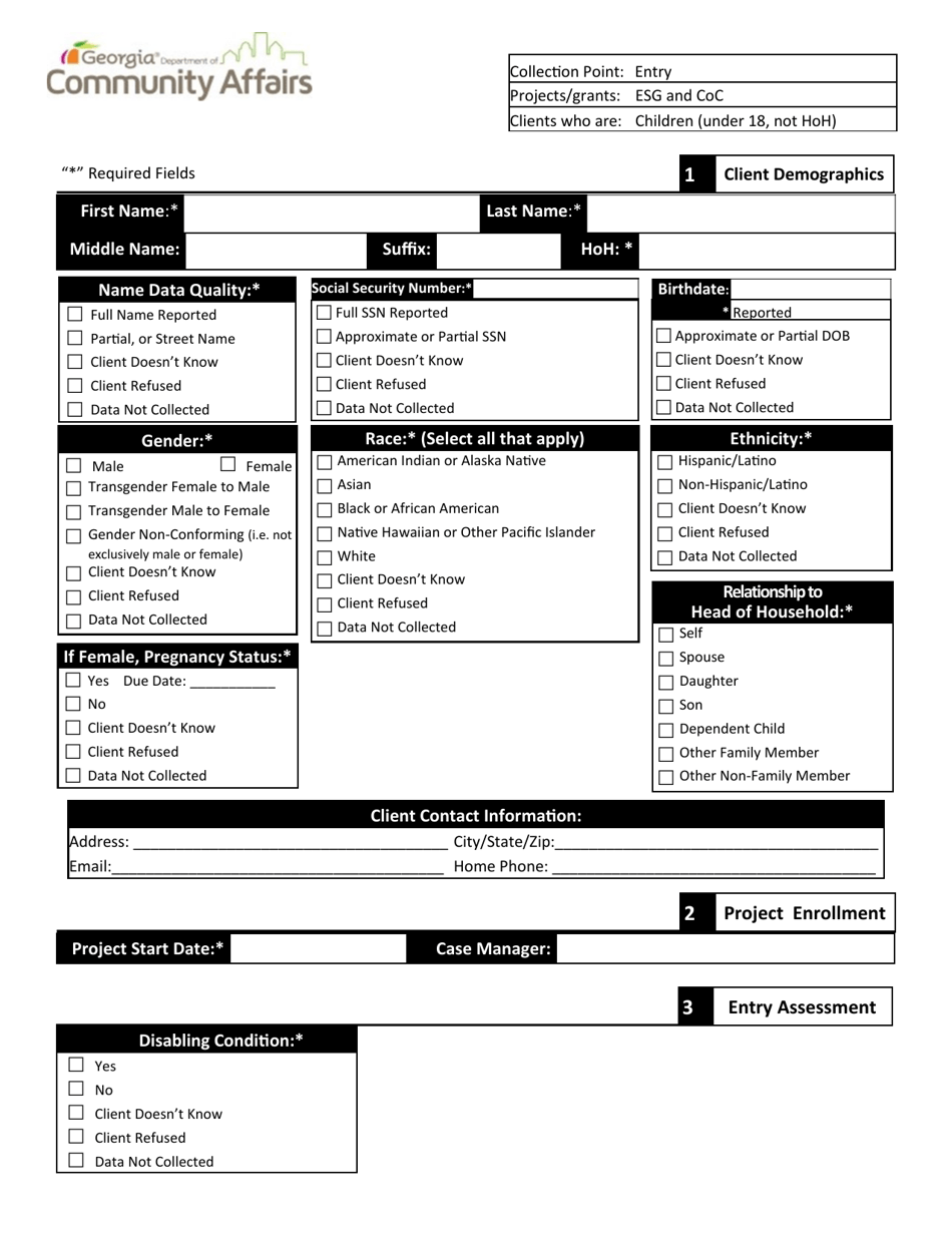 Coc Esg Child Intake Form - Georgia (United States), Page 1