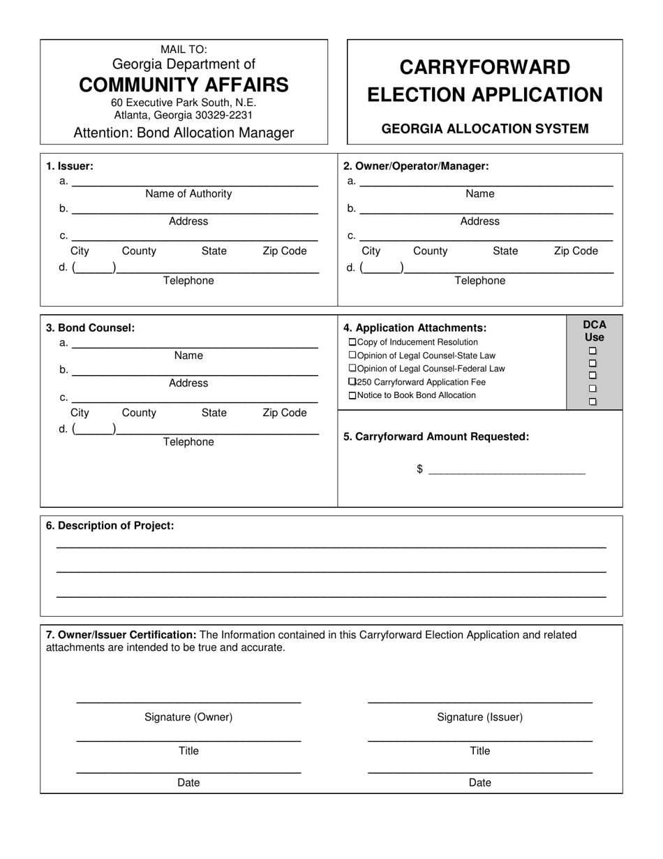 Carryforward Election Application - Georgia (United States), Page 1