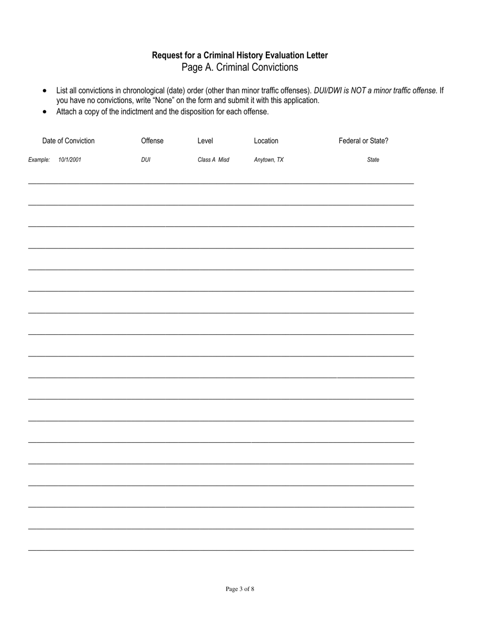 Request for a Criminal History Evaluation Letter - Texas, Page 3