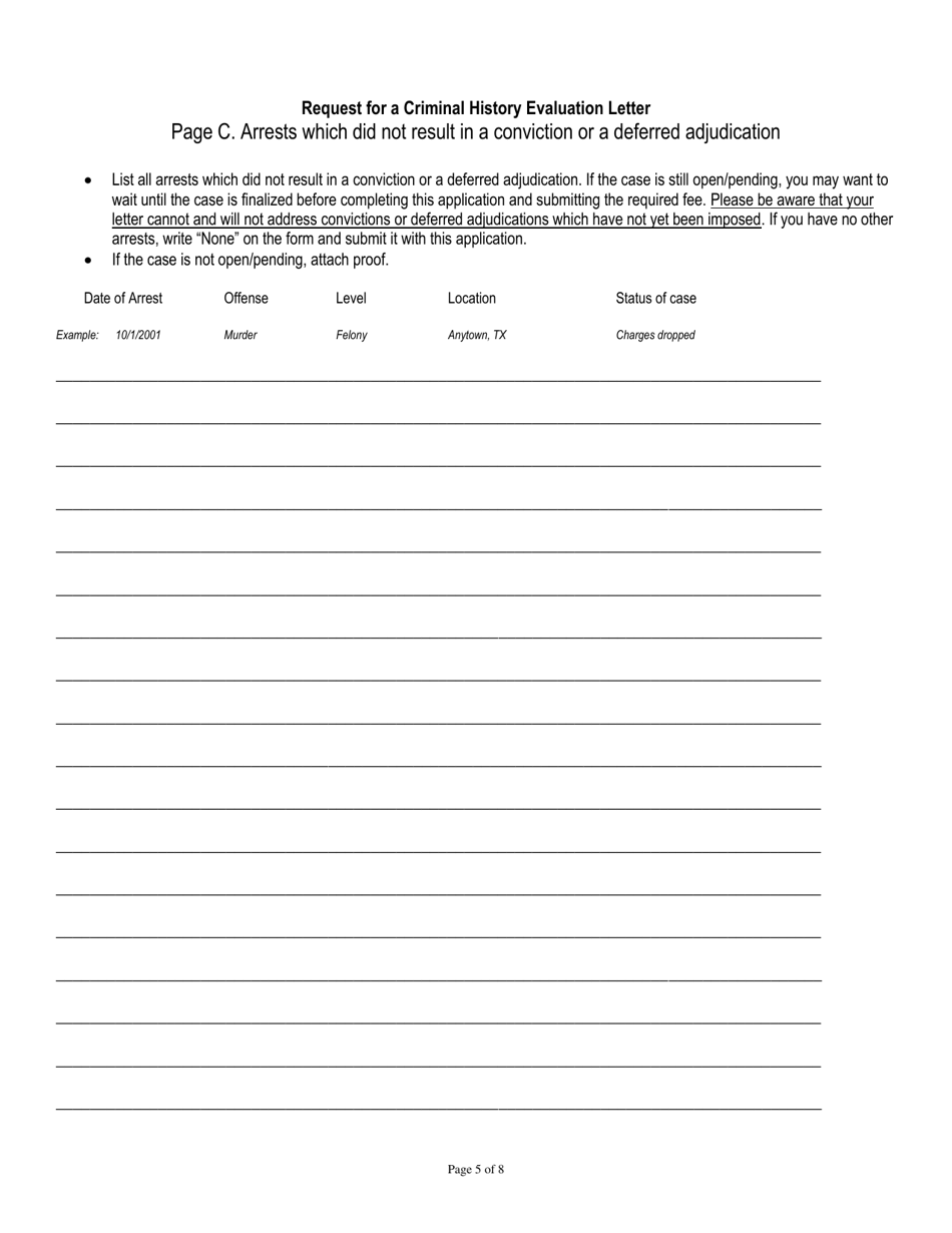 Request for a Criminal History Evaluation Letter - Texas, Page 5