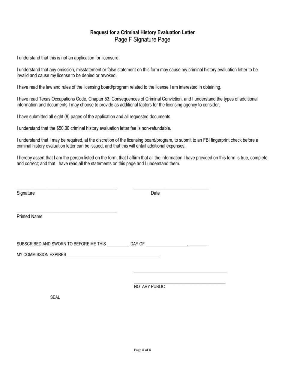 Request for a Criminal History Evaluation Letter - Texas, Page 8