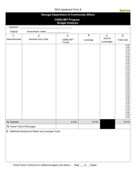 DCA Form 8 &quot;Budget Analysis - Cdbg-Mit Program&quot; - Georgia (United States)