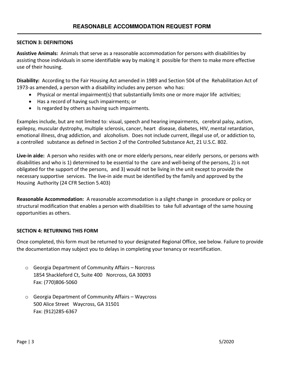Reasonable Accommodation Request Form - Georgia (United States), Page 3