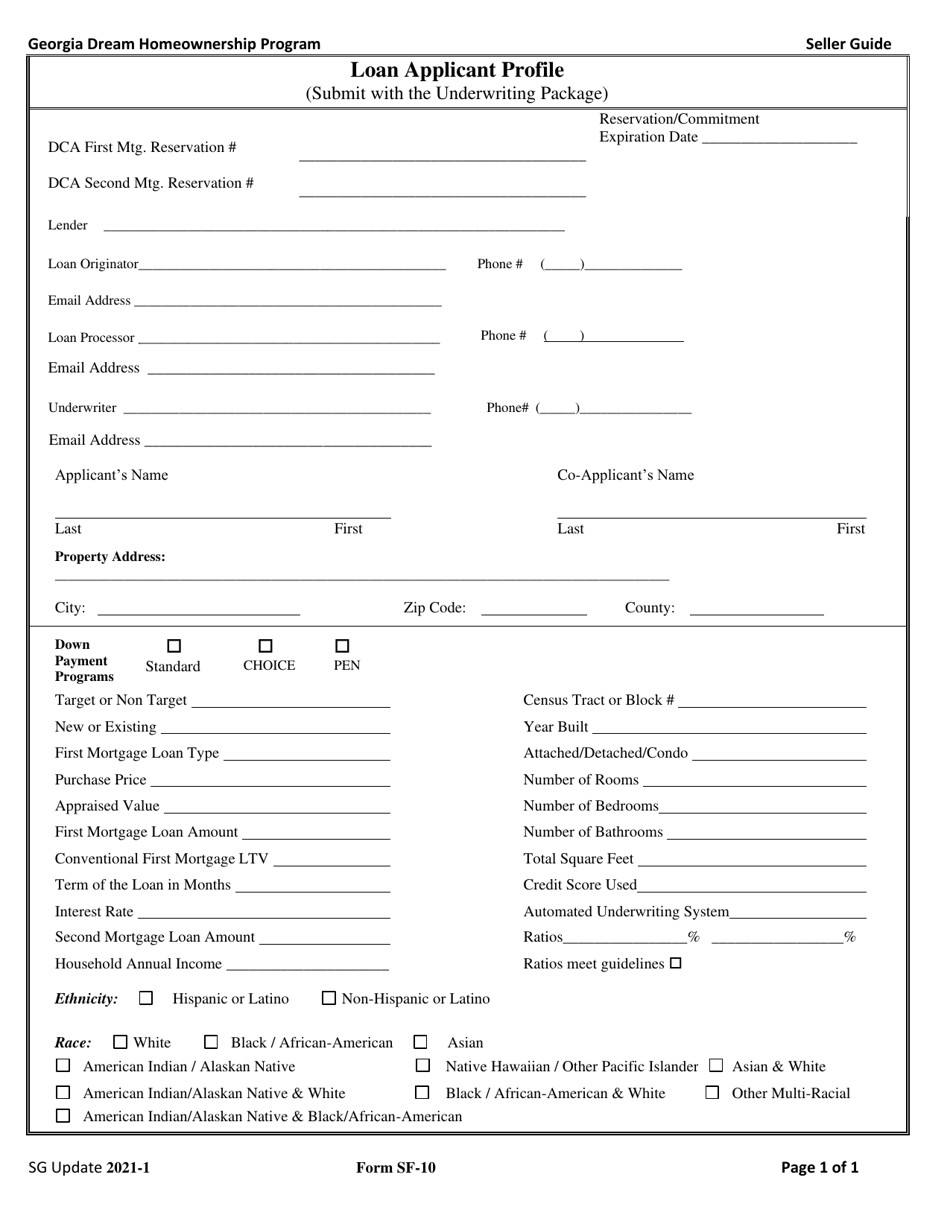 Form SF-10 Loan Applicant Profile - Georgia (United States), Page 1
