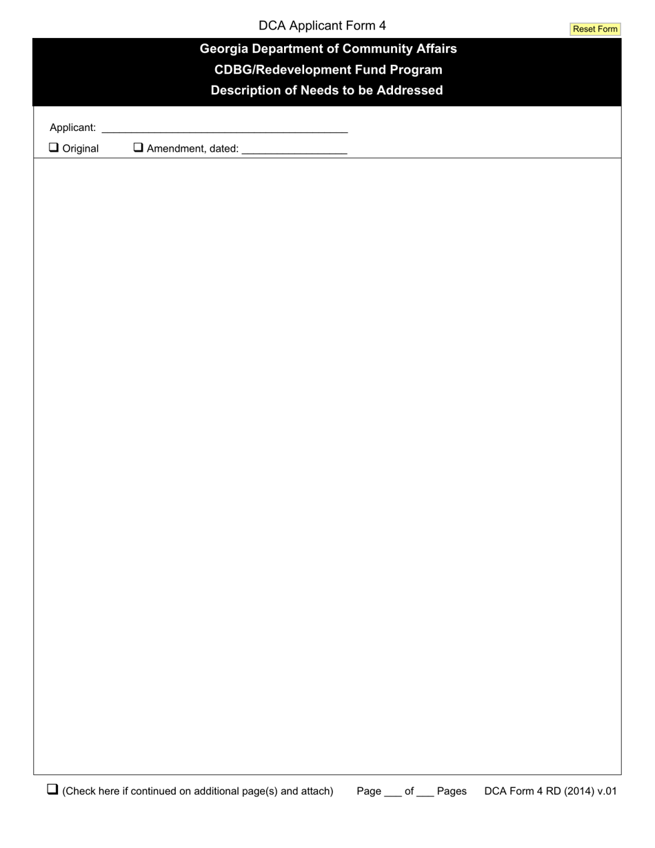 DCA Form 4 RD Description of Needs to Be Addressed - Cdbg / Redevelopment Fund Program - Georgia (United States), Page 1