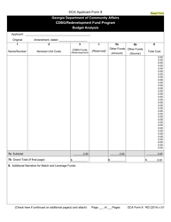 DCA Form 8 RD &quot;Budget Analysis - Cdbg/Redevelopment Fund Program&quot; - Georgia (United States)