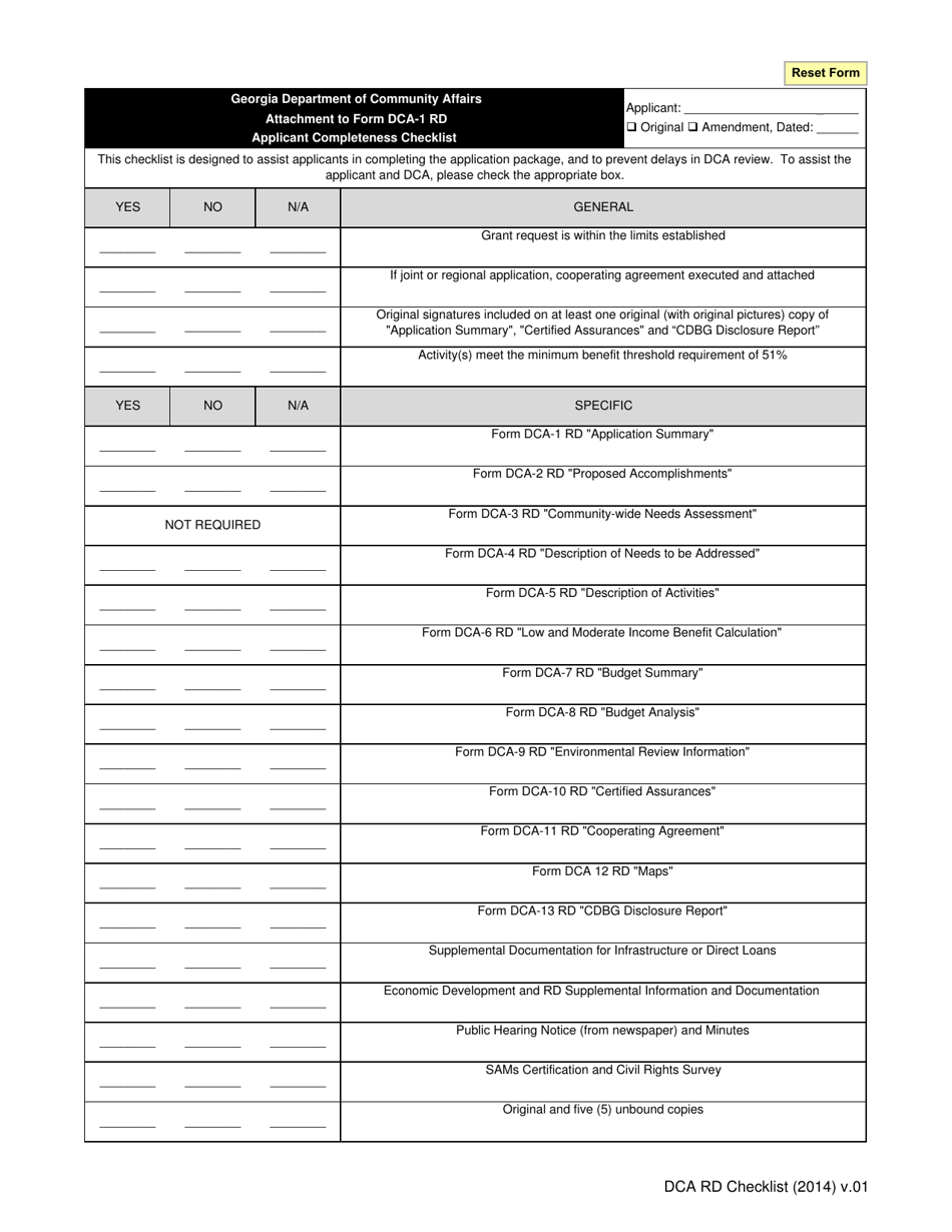 Applicant Completeness Checklist - Cdbg / Redevelopment Fund Program - Georgia (United States), Page 1