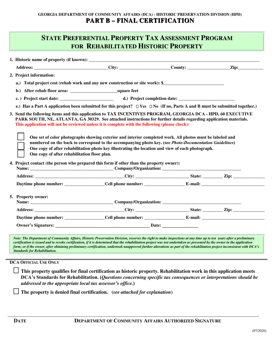 Part B Final Certification - State Preferential Property Tax Assessment Program for Rehabilitated Historic Property - Georgia (United States), Page 1