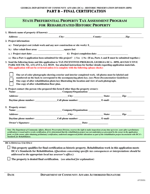 Part B Final Certification - State Preferential Property Tax Assessment Program for Rehabilitated Historic Property - Georgia (United States)