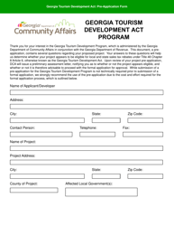Document preview: Georgia Tourism Development Act: Pre-application Form - Georgia (United States)