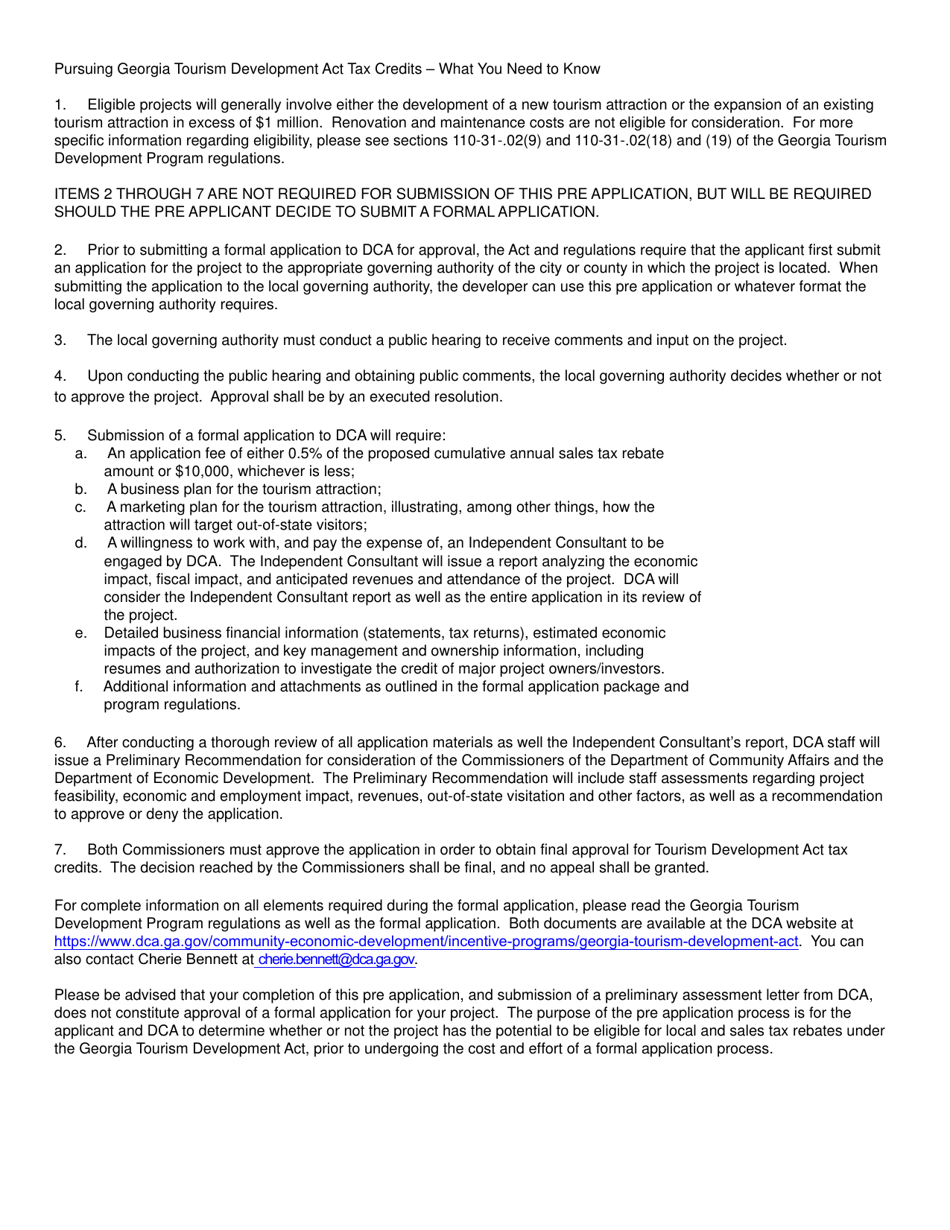 Georgia Tourism Development Act: Pre-application Form - Georgia (United States), Page 2
