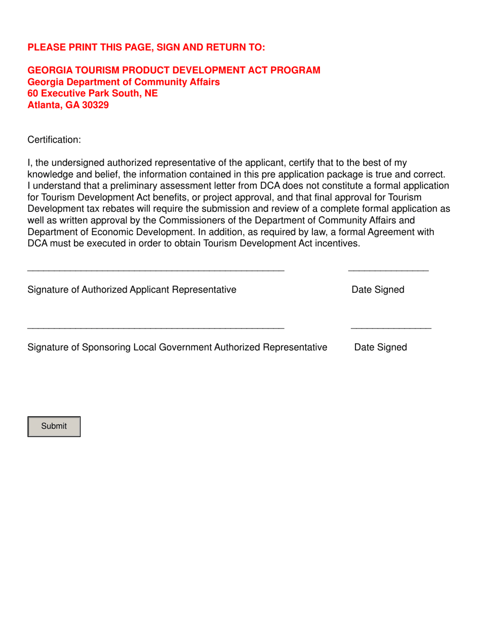 Georgia Tourism Development Act: Pre-application Form - Georgia (United States), Page 9