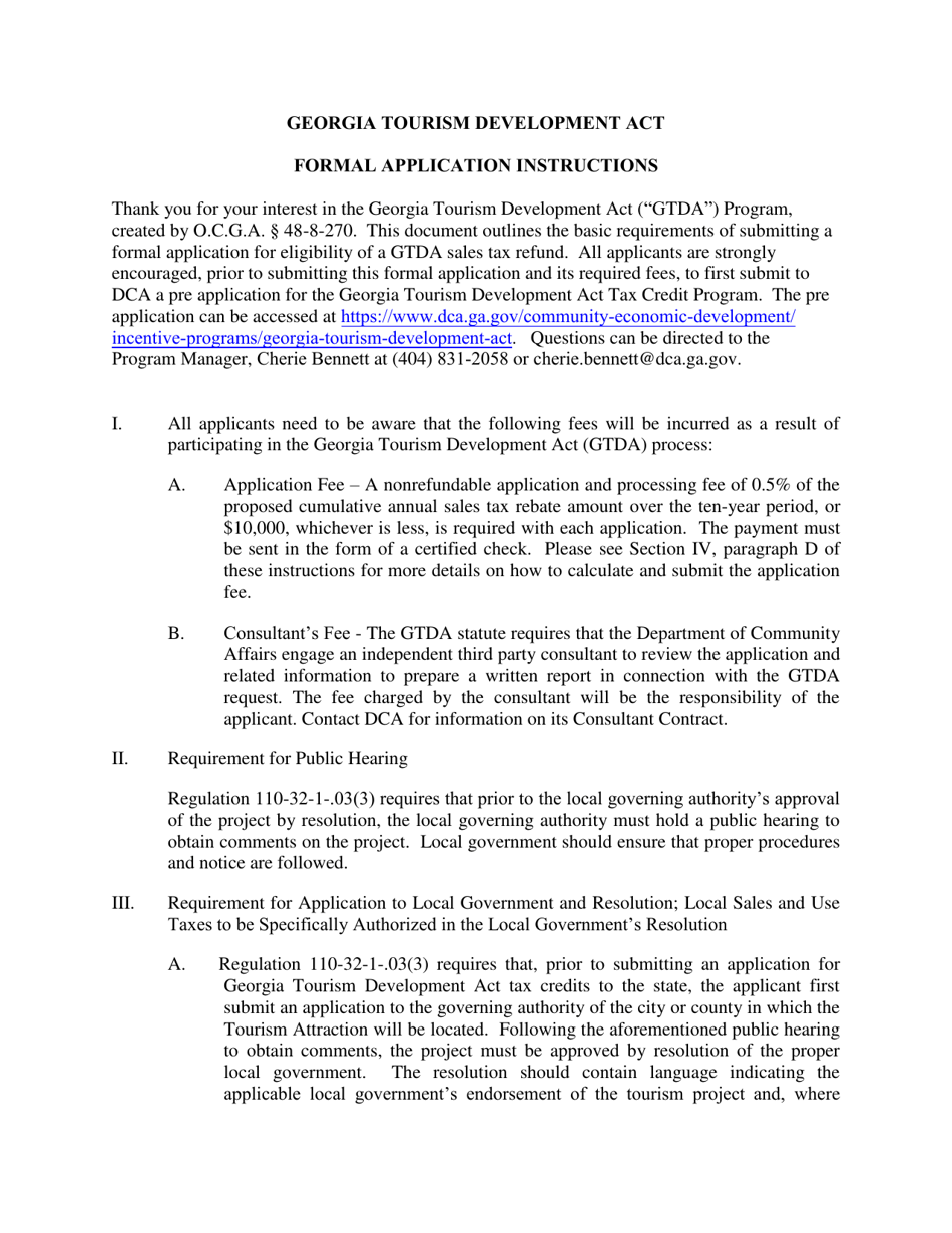 Instructions for Georgia Tourism Development Act Program Application - Georgia (United States), Page 1