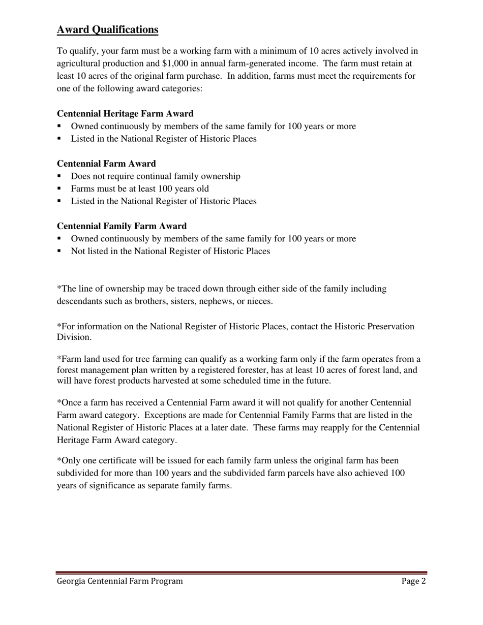 Georgia Centennial Farm Program Application Form - Georgia (United States), Page 3