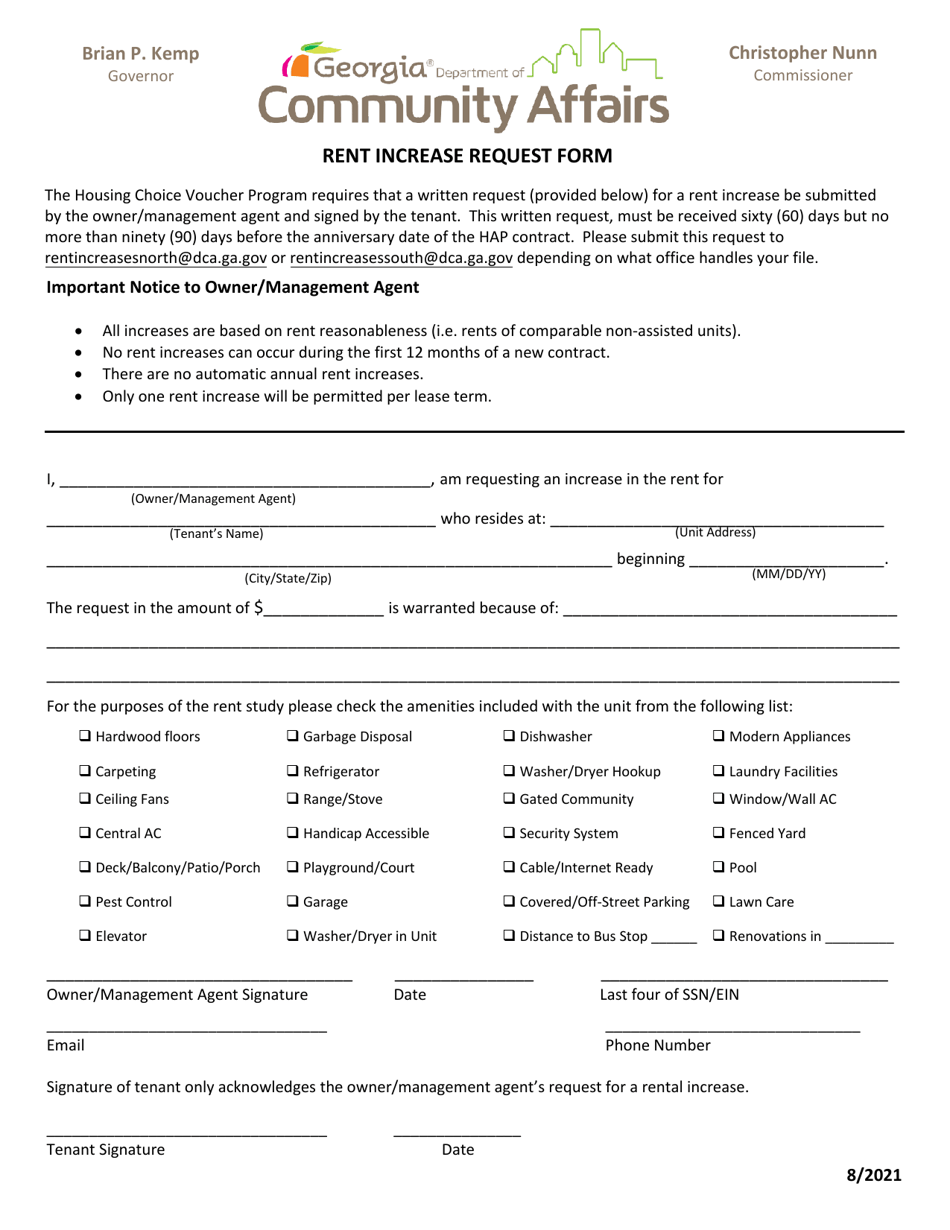 Rent Increase Request Form - Georgia (United States), Page 1