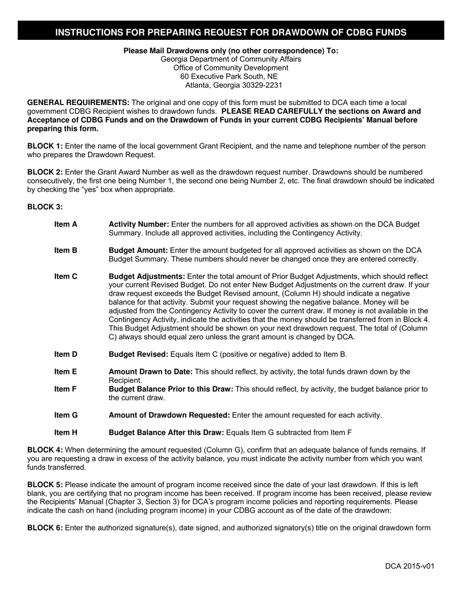 Instructions for Request for Drawdown of Cdbg Funds - Georgia (United States), Page 1