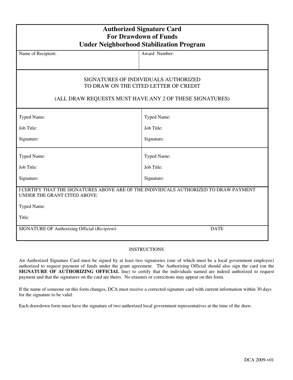 Georgia (United States) Authorized Signature Card for Drawdown of Funds ...