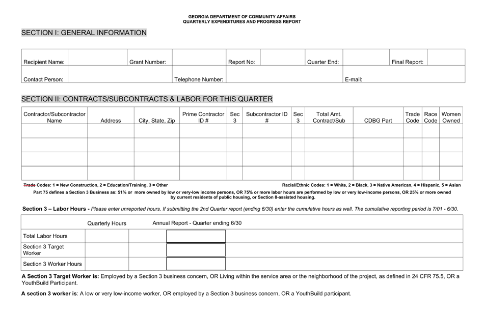 Quarterly Expenditures and Progress Report - Accomplishments for Jobs - Georgia (United States), Page 1