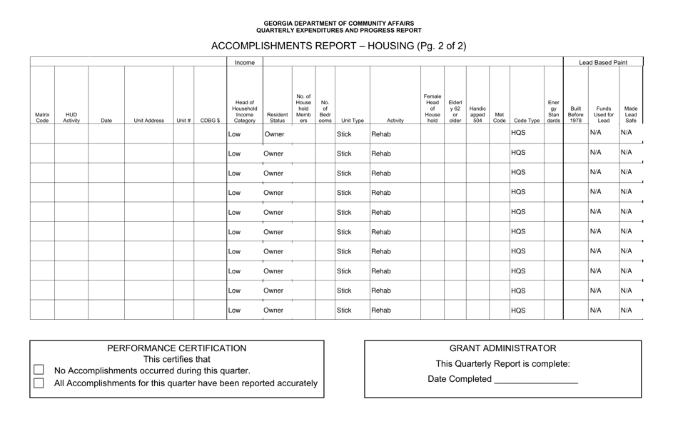 Quarterly Expenditures and Progress Report - Accomplishments for Housing - Georgia (United States), Page 5